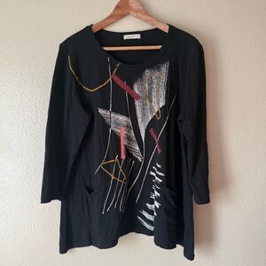 Jess & Jane Abstract Long Sleeve Top with Pockets